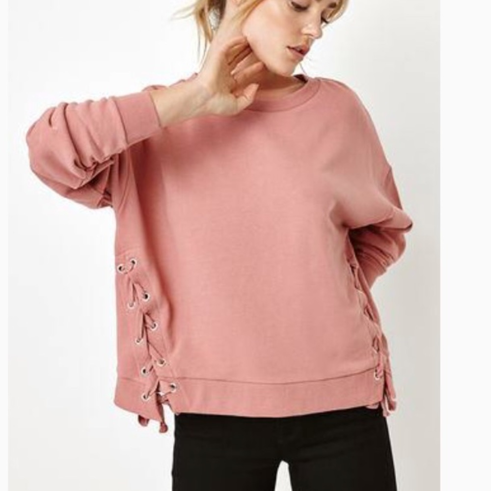 NEW LA Hearts Side Lace-Up Crew Neck Sweatshirt